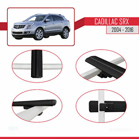 Cadillac SRX 2004-2016 Arası ile Uyumlu BASIC Model Ara Atkı Tavan Barı Siyah 2 Adet