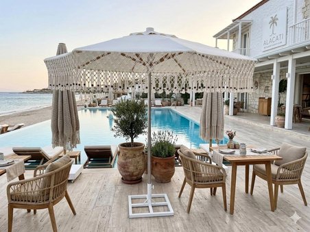 ZEYCAMPİNG  3 M2 Ahşap Bahçe, Havuz, Veranda Ve Plaj Şemsiyesi Makrome Saçaklı Şemsiye (AYAK DAHİL ))