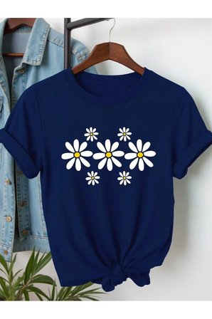 Unisex Papatya Baskılı Tasarım Tshirt