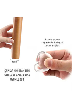 12 Ad 32 Mm Şeffaf Silikon Masa Sandalye Pabuç Kaydırmaz Koltuk Zemin Koruyucu Çizdirmez Ayak Kılıfı