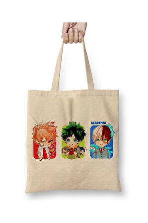Boku No My Hero Academia Beyaz Bez Çanta Uzun Saplı Alışveriş Çantası Plaj Çantası