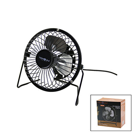 USB - MİNİ FAN METAL KASA - AYAK=360 DERECE MASA ÜSTÜ VANTİLATÖR 4-METAL PERVANE 13.5X11X15CM5V-2.5W (4987)