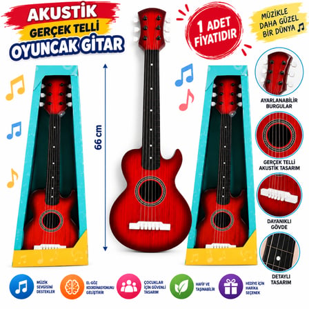 Akustik Gerçek Telli 66 Cm Oyuncak Gitar 1 Adet Fiyatıdır