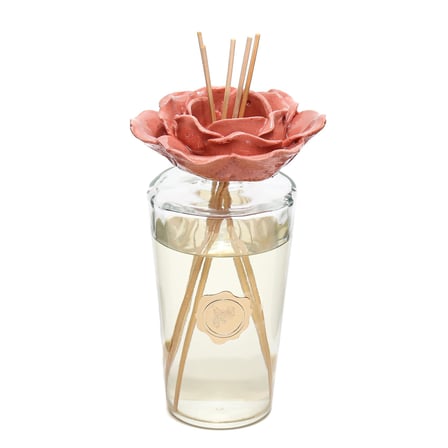 Parlak Sırlı Pembe Seramik Gül Detaylı Çubuklu Oda Kokusu 400 ml-Garden Rose&Pudra
