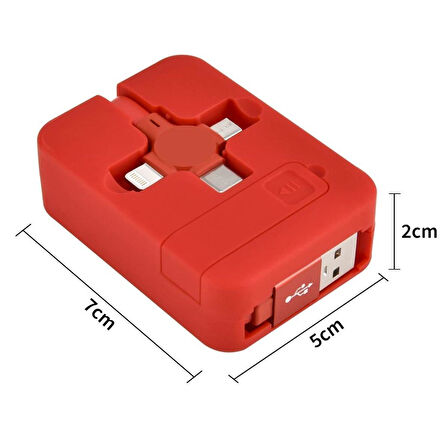 Cep Tipi Telefon Tutuculu Makaralı Uzayıp Kısalabilen 3&amp;apos;ü 1 Arada USB Şarj Kablosu (4987)