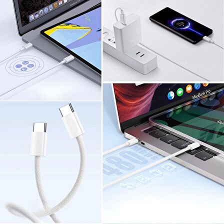 Apple 15/15 Pro Type-C to Type-C Hasır Örgü Hızlı Şarj Kablosu (1m) (4987)