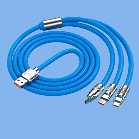 Kutulu  3 Şarj Aleti 1 Arada Çinko Alaşım Hızlı Şarj Kablosu Mavi 3 in 1 (4987)