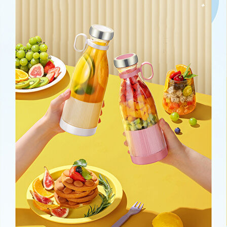 Taşınabilir Blender, Taşınabilir Mini Hızlı Blender 350ml Meyve Sıkacağı Kupası, Kablosuz Şarjlı, Smoothie Milkshake Suyu Bebek Maması için 4 Bıçaklı (4987)