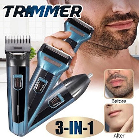 3 in 1 Saç Sakal Kesme Ense Burun Tıraş Makinesi Seti (4987)