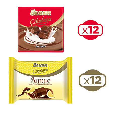 Ülker Sütlü Kare 60 gr 12 Ad. + Amore Limonlu Sütlü 54 gr 12 Ad.