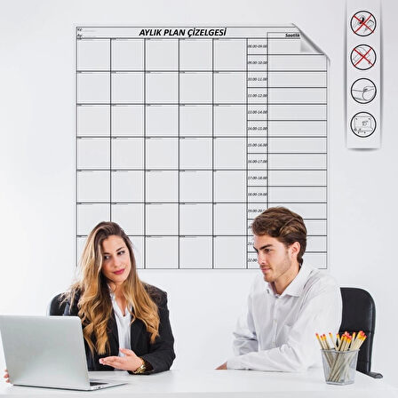 İpek Yıldızı® Aylık Planlayıcı Manyetik Duvar Stickerı Takvim Plan Çizelgesi