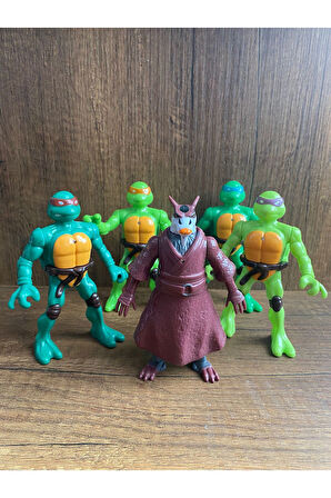NİNJA KAPLUMBAĞA FİGÜR Işıklı 4 Ninja Kaplumbağa 12cm Ve Sprinter Ayakta Durur Savaş Aletli