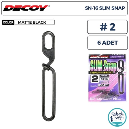 Decoy SN-16 Slim Snap Klips #2 50lb Black (6 Adet)