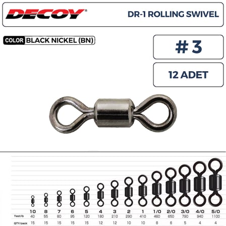 Decoy DR-1 Rolling Swivel Rulmanlı Fırdöndü #3 210lb (12 Adet)