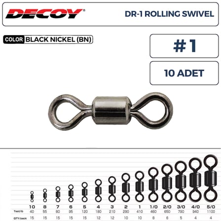 Decoy DR-1 Rolling Swivel Rulmanlı Fırdöndü #1 410lb (10 Adet)