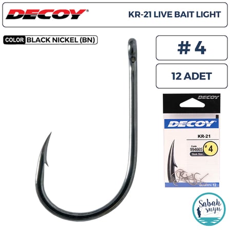 Decoy KR-21 Live Bait Light Delikli Olta İğnesi BN #4 (12 Adet)