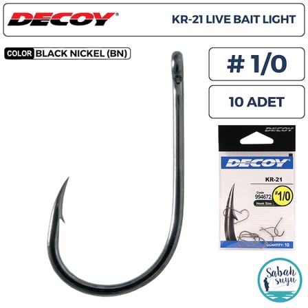 Decoy KR-21 Live Bait Light Delikli Olta İğnesi BN #1/0 (10 Adet)