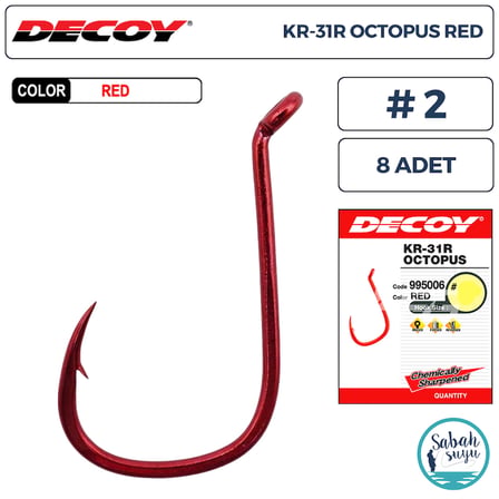 Decoy KR-31R Octopus Delikli Olta İğnesi Kırmızı #2 (8 Adet)