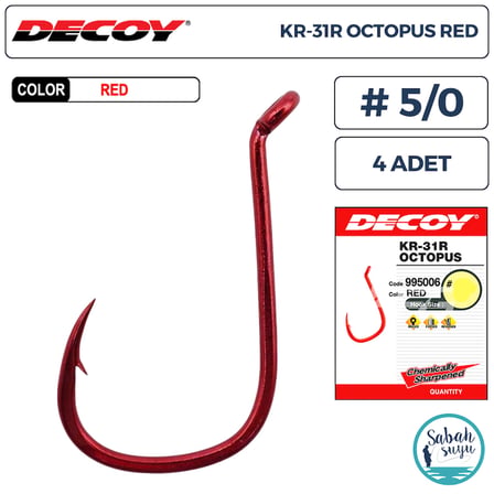 Decoy KR-31R Octopus Delikli Olta İğnesi Kırmızı #5/0 (4 Adet)