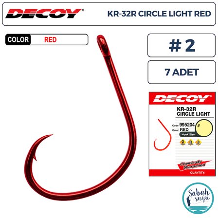 Decoy KR-32R Circle Light Delikli Olta İğnesi Kırmızı #2 (7 Adet)