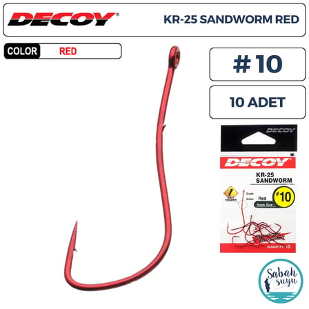 Decoy KR-25 Sandworm Tırnaklı Delikli Olta İğnesi Kırmızı #10 (10 Adet)