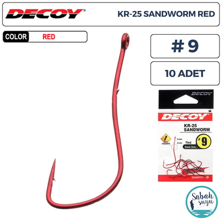 Decoy KR-25 Sandworm Tırnaklı Delikli Olta İğnesi Kırmızı #9 (10 Adet)
