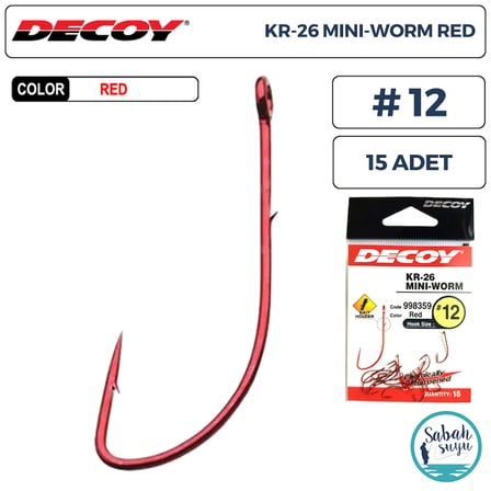 Decoy KR-26 Mini-Worm Tırnaklı Delikli Olta İğnesi Kırmızı #12 (15 Adet)