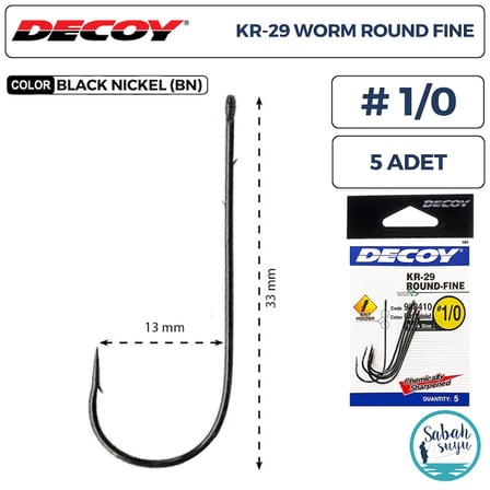 Decoy KR-29 Worm Round Fine Tırnaklı Delikli Olta İğnesi BN #1/0 (5 Adet)