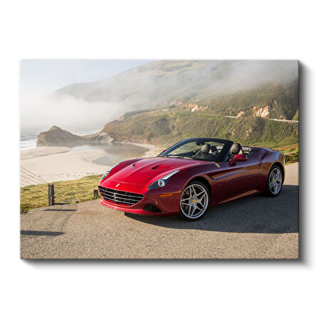 Kırmızı Ferrari California Sahil Manzarası Kanvas Tablo