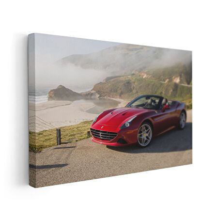 Kırmızı Ferrari California Sahil Manzarası Kanvas Tablo