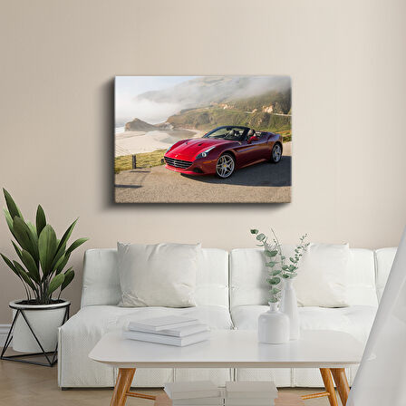 Kırmızı Ferrari California Sahil Manzarası Kanvas Tablo