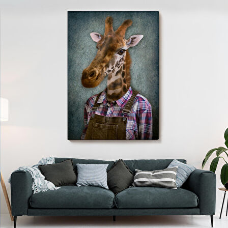 Zurafa Kafalı İnsan Kanvas Tablo-4989