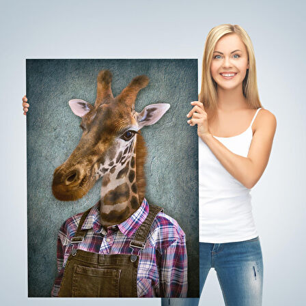 Zurafa Kafalı İnsan Kanvas Tablo-4989