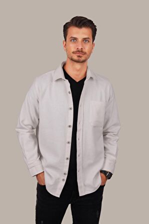 Beyaz Düz Oversize Oduncu Erkek Gömlek