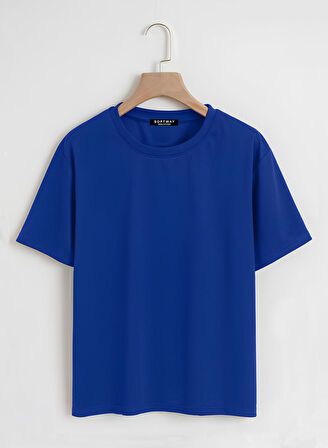 Unisex Oversize Bisiklet Yaka Düz Basic T-Shirt - SAKS MAVİSİ