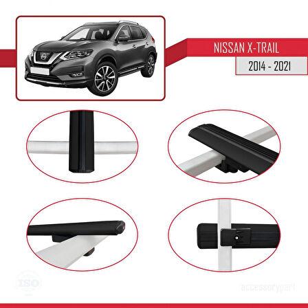 Nissan X-Trail 3 (T32) 2014-2021 Arası ile Uyumlu BASIC Model Ara Atkı Tavan Barı Siyah 2 Adet