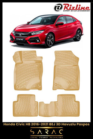 Rizline Honda Civic HB 2018 Model BEJ 3D Havuzlu Paspas