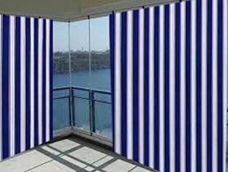 Ceylan Home Balkon Perdesi Mavi Kalın Çizgili 450x250