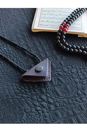Mini Cevşen Dualı Kolye Muska Hakiki Deri El Yapımı Üçgen