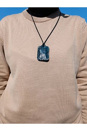 Küçük Dörtgen Cevşen Dualı Kolye Muska Hakiki Deri