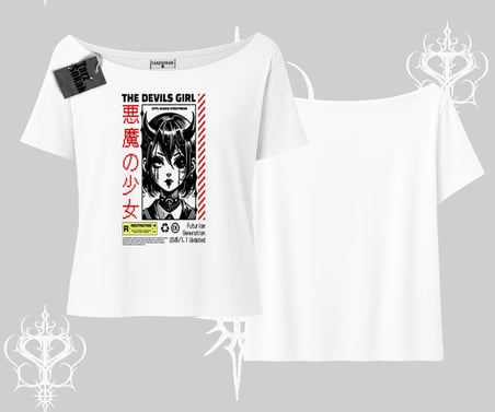 Kayık Yaka Tshirt Anime Devils Girl Japanese Style Baskılı