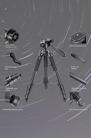 Fuchsia Profesyonel Çok Amaçlı Ayaklıklı Ayarlanabilir Tripod