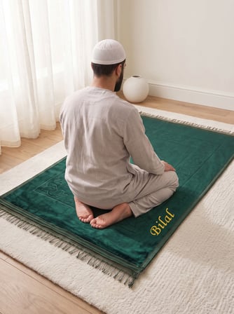 İsme Özel Nakışlı Hediyelik Yumuşak Kadife Dokulu Mihrap Desenli Peluş Seccade Yeşil