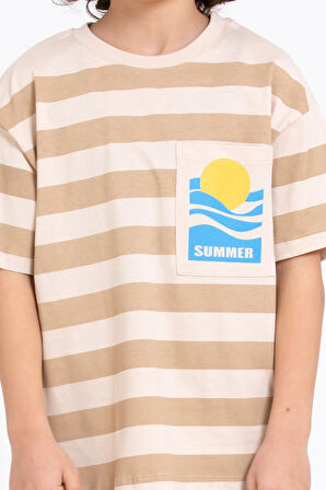Bej Summer Baskı Şortlu 5-9 Yaş Takım - 2433-2