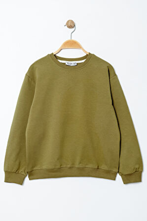 Erkek Çocuk Haki Bisiklet Yaka Basic 5-13 Yaş Sweatshirt- 3535-5