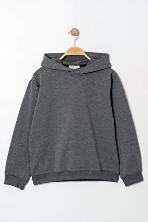 Erkek Çocuk Füme Kapüşonlu Basic 5-13 Yaş Sweatshirt- 3537-2