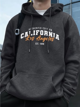 Los Angeles Kaliforniya Baskı Erkek Kapüşonlu Üst Sonbahar Bol Sweatshirt Hip Hop Cepli Polar