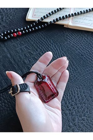 Küçük Dörtgen Cevşen Dualı Kolye Muska Hakiki Deri El Yapımı XS Parlak deri