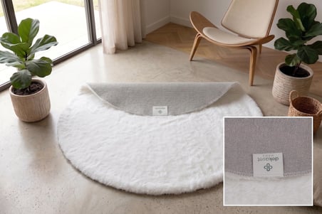 BEYAZ TAVŞAN TÜYÜ HALI YUVARLAK COTTON TABAN 80X80