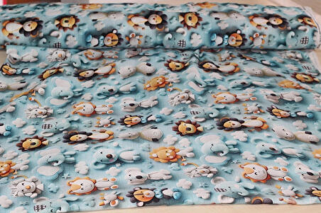 %100 Pamuk 3D Dijital Baskı Sevimli Hayvan Desenli Müslin Kumaş 100*180 cm Metrelik Müslin Kumaş